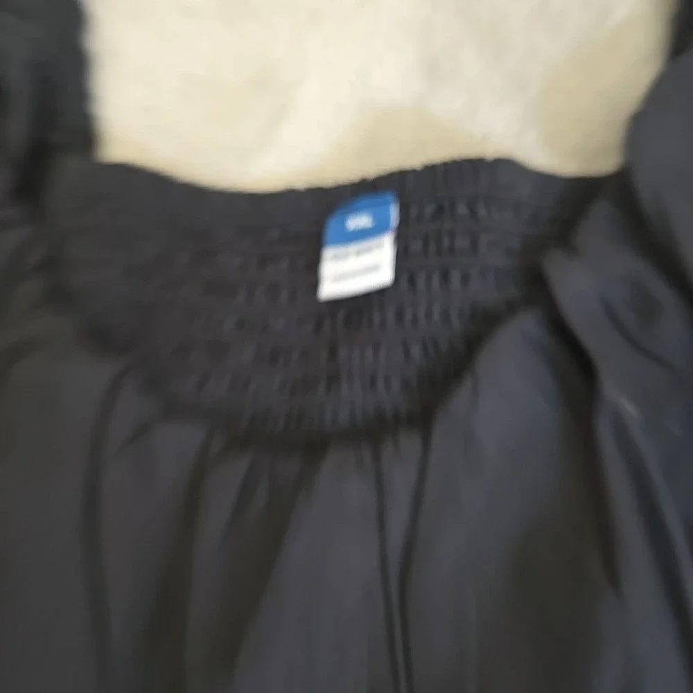 Old Navy Blouse Womens 3XL Black Puff Sleeve Shirred Sweetheart Neck Textured